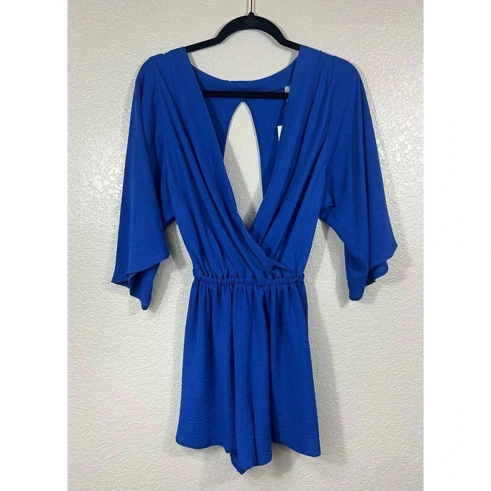 NWT ASOS Plunge Neck Wrap Romper with Blouson Sleeves
